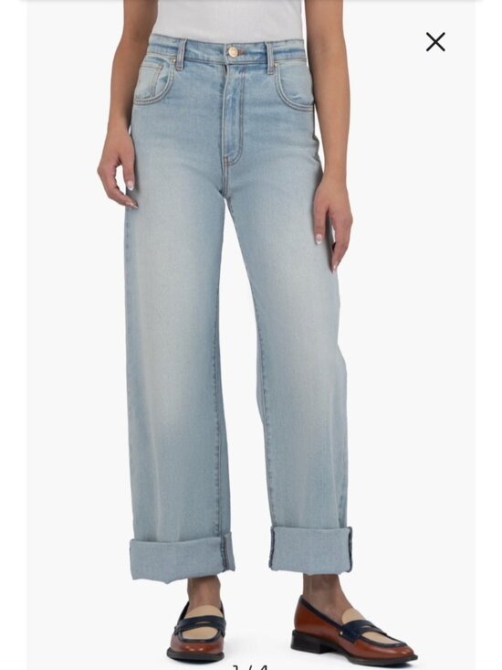 Kut from the Kloth Denim - Kut from the Kloth Gwen High-Rise Wide-Leg Light-Wash Vintage Look Denim Jeans